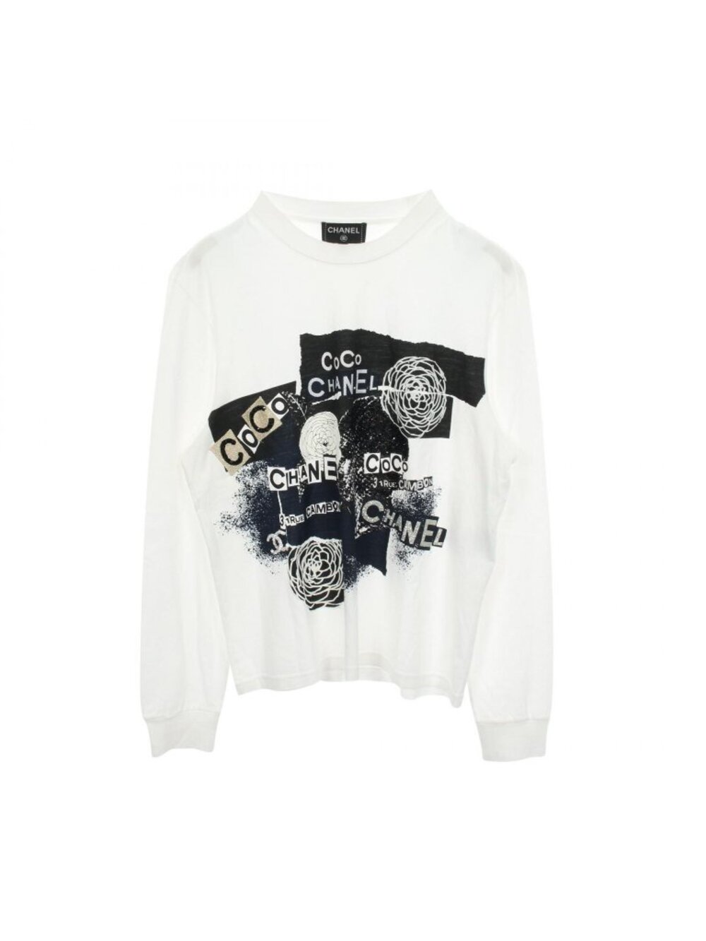 Chanel Long Sleeve T-Shirt CC Logo Camellia Sequin Cotton